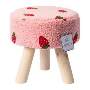 Pink Sherpa Stool with Strawberry Design